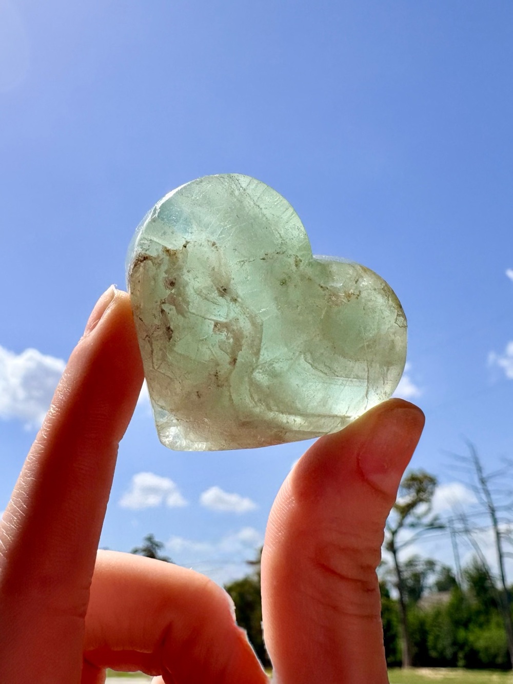 Heart Shaped Green Fluorite Palm Stone
